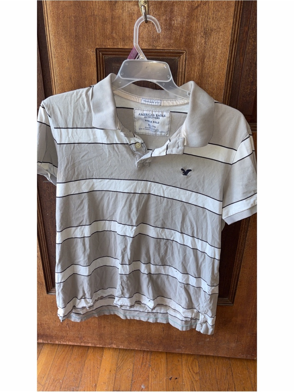 American Eagle Outfitters Striped Polo Shirt - Light Gray & White
